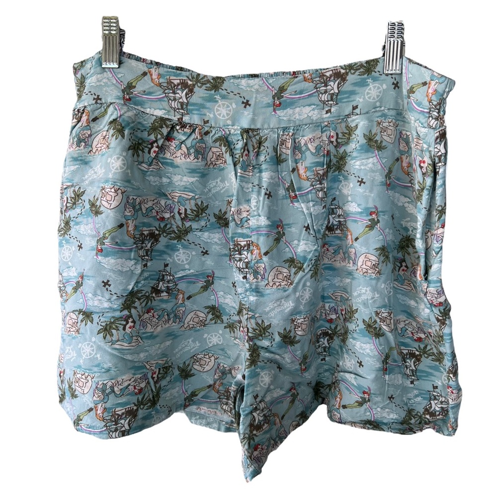 Disney Peter Pan Mermaid Lagoon Retro Challis Shorts Large Loose Fit Pleated GUC - Picture 2 of 10